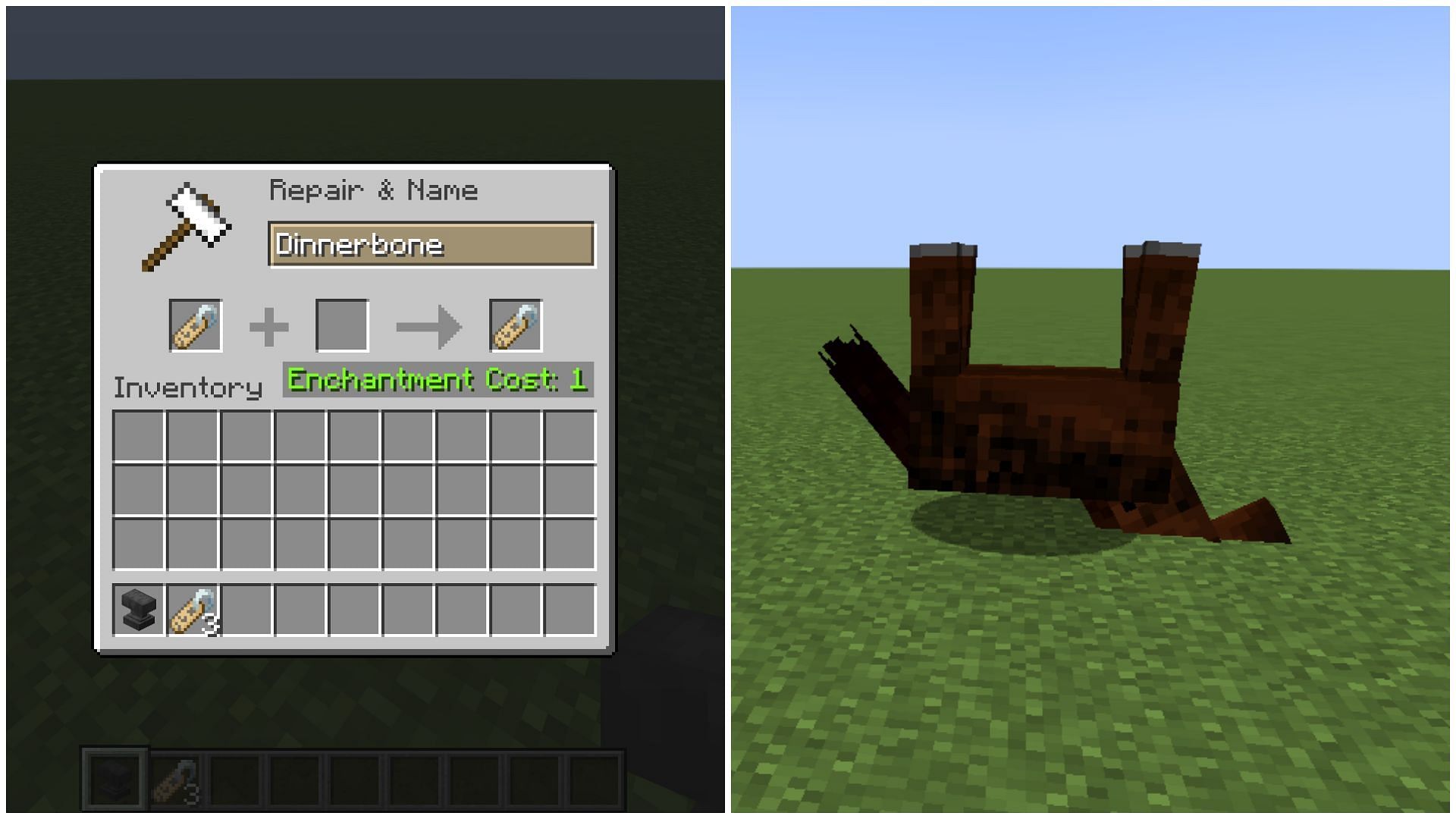 Any mob will turn upside down the moment a 'Dinnerbone' name tag is applied to them in Minecraft 1.20 (Image via Sportskeeda)